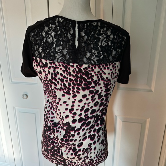 Diane Von Furstenburg Leopard Print Silk Lace Top Size 6 - Picture 4 of 7